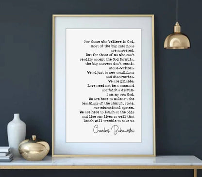 Charles Bukowski Quote Print Live Our Lives So Well That Death Will Tremble To Take Us Minimalist Wall Art Monochrome Home Decor Unframed