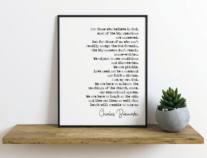 Charles Bukowski Quote Print Live Our Lives So Well That Death Will Tremble To Take Us Minimalist Wall Art Monochrome Home Decor Unframed