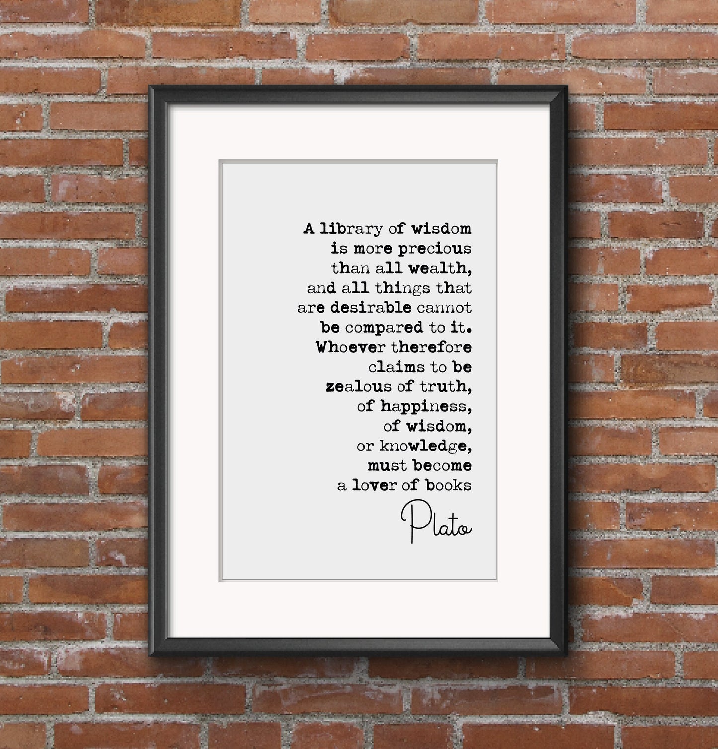 Plato Quote Print A Library Of Wisdom Is More Precious Than All Wealth Minimalist Home Decor Wall Art Philosophy Unframed Art Lover Of Books