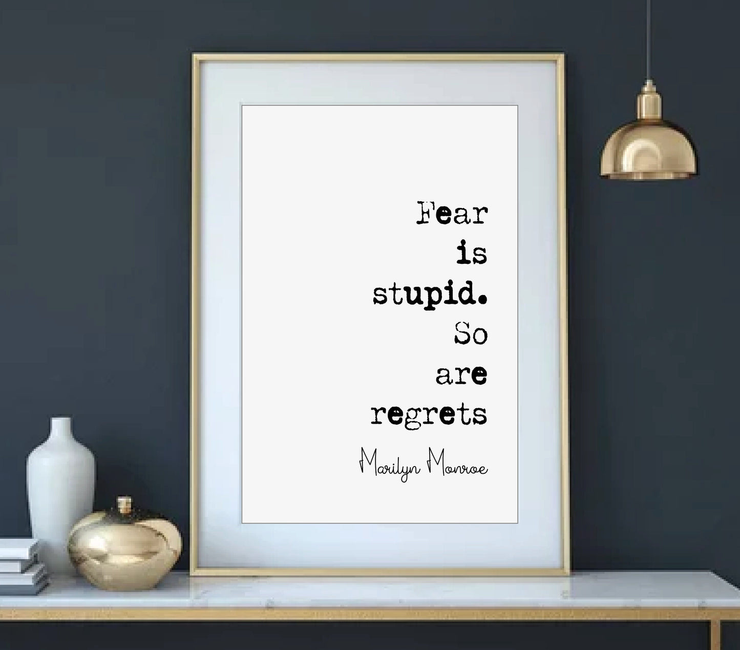 Marilyn Monroe Quote Print Fear Is Stupid So Are Regrets Minimalist Home Decor Monochrome Posters Unframed Wall Art Female Icon Quote Print