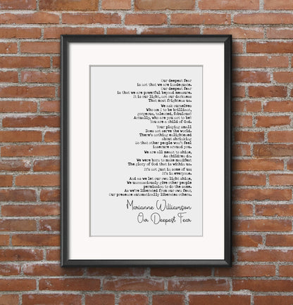 Marianne Williamson Poem Print Our Deepest Fear Poetry Quote Print Minimalist Home Decor Monochrome Posters Wall Art Unframed Literature Art