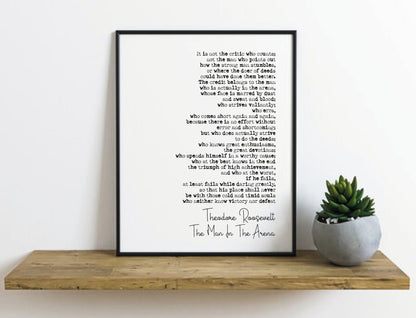 Theodore Roosevelt The Man In The Arena Speech Quote Print Minimalist Home Decor Monochrome Posters Wall Art Unframed President Quotes Teddy