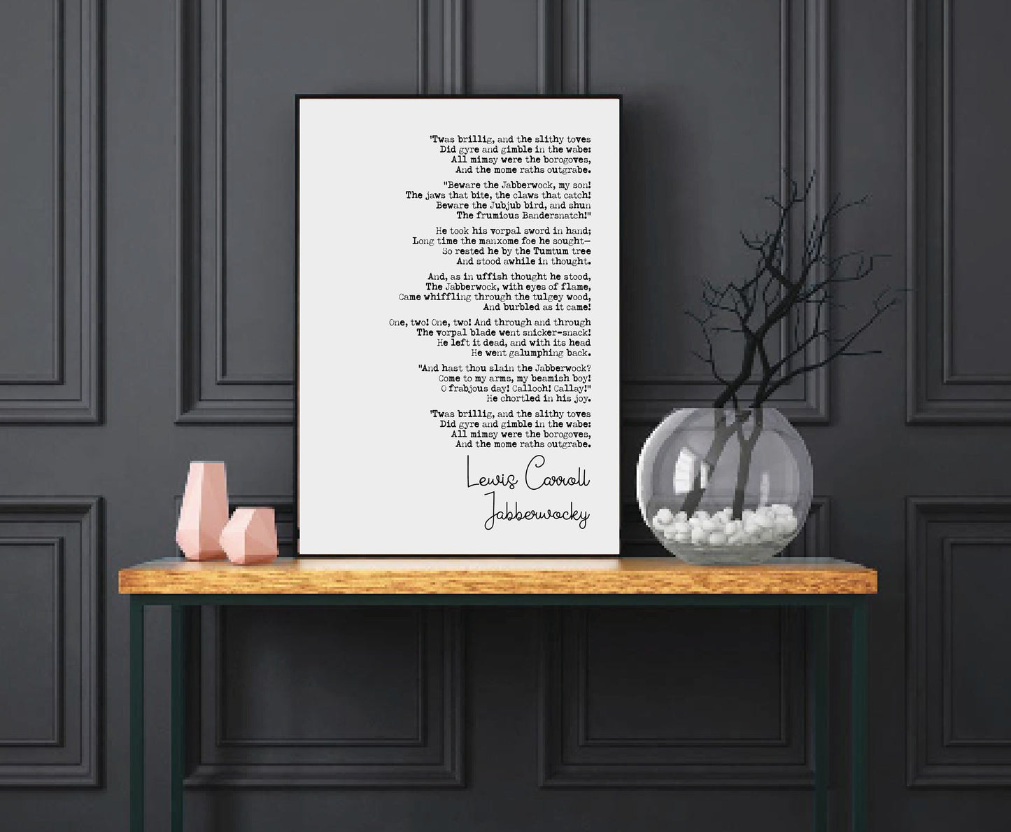 Lewis Carroll Poetry Quote Print Jabberwocky Poem Print Monochrome Wall Art Minimalist Home Decor Unframed Childrens Poetry Wall Decor Gift