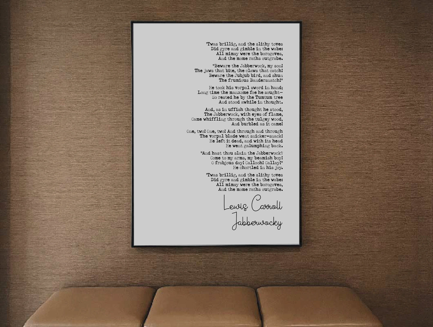 Lewis Carroll Poetry Quote Print Jabberwocky Poem Print Monochrome Wall Art Minimalist Home Decor Unframed Childrens Poetry Wall Decor Gift