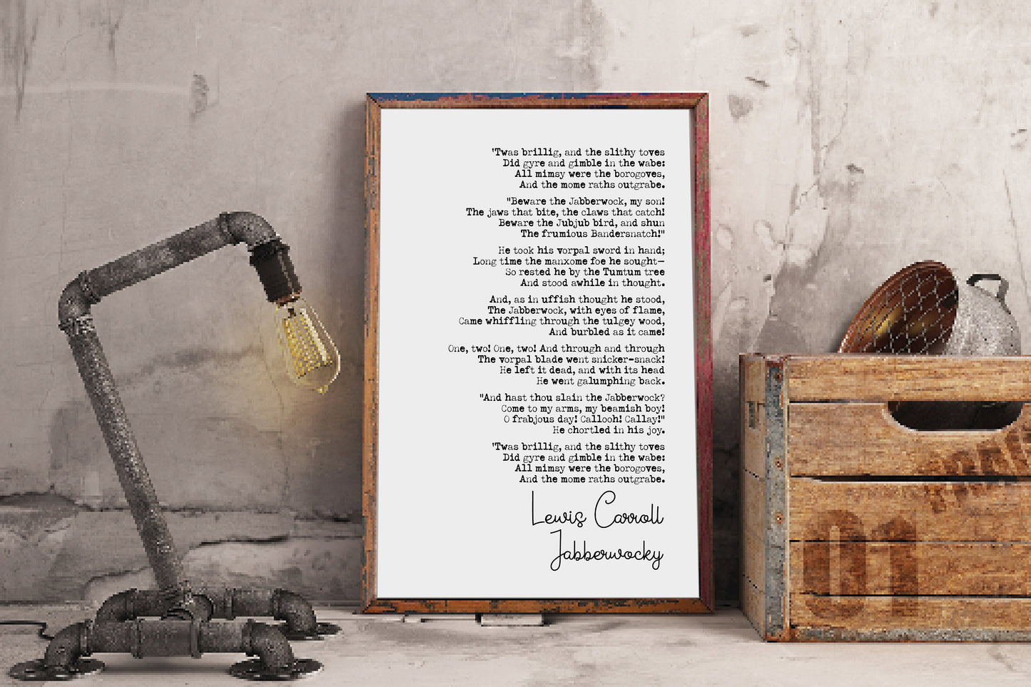 Lewis Carroll Poetry Quote Print Jabberwocky Poem Print Monochrome Wall Art Minimalist Home Decor Unframed Childrens Poetry Wall Decor Gift