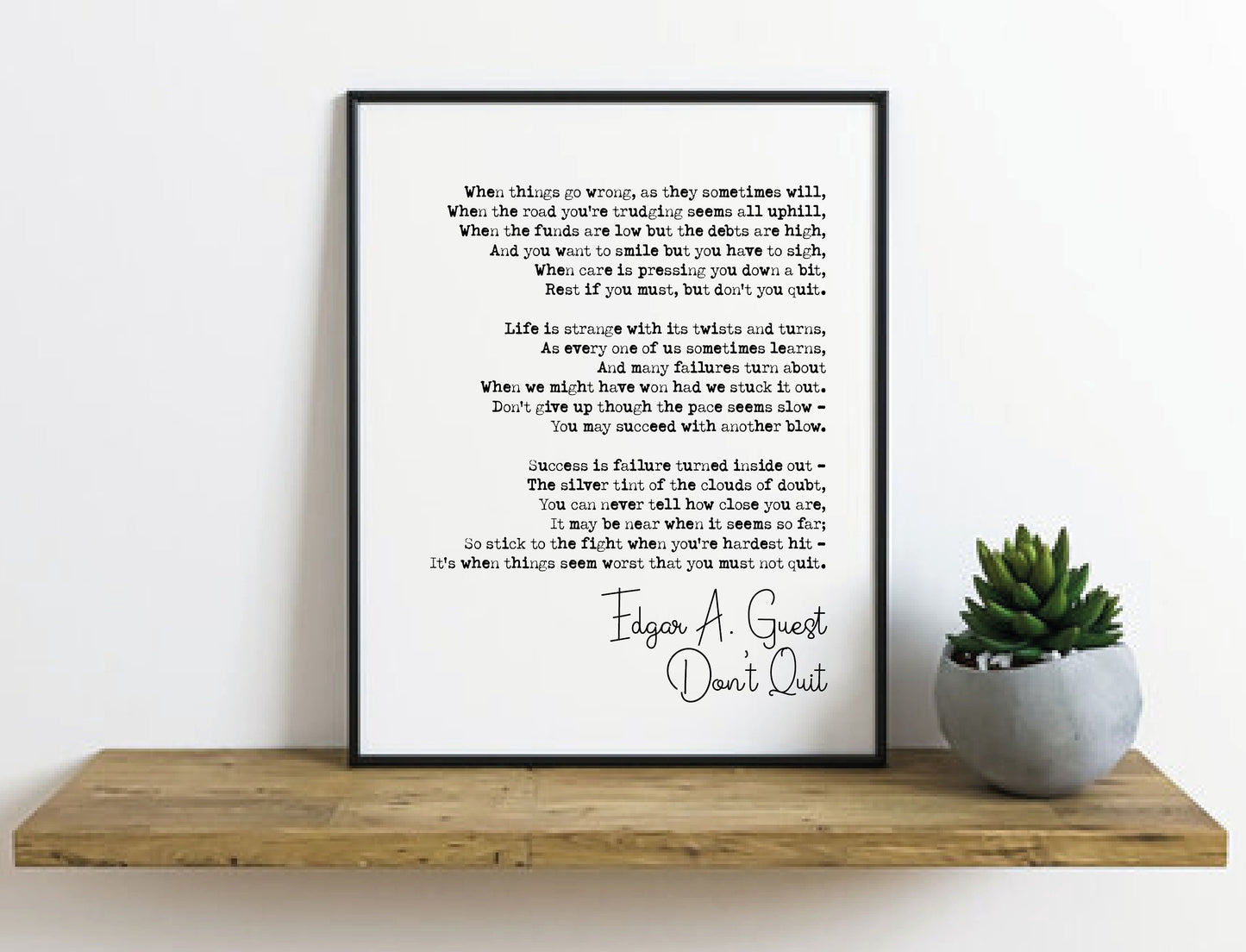 Edgar A Guest Poetry Quote Print Don't Quit Poem Inspirational Minimalist Wall Art Monochrome Posters Home Decor Unframed Poetry Wall Decor