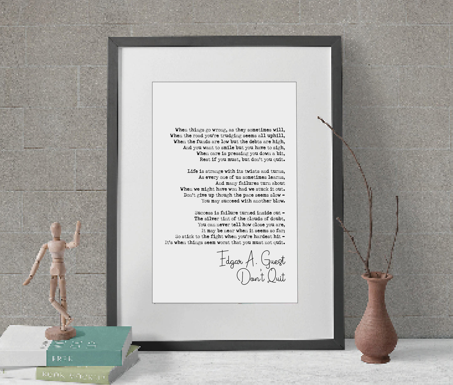 Edgar A Guest Poetry Quote Print Don't Quit Poem Inspirational Minimalist Wall Art Monochrome Posters Home Decor Unframed Poetry Wall Decor