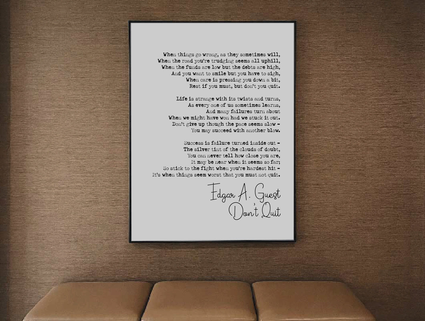 Edgar A Guest Poetry Quote Print Don't Quit Poem Inspirational Minimalist Wall Art Monochrome Posters Home Decor Unframed Poetry Wall Decor