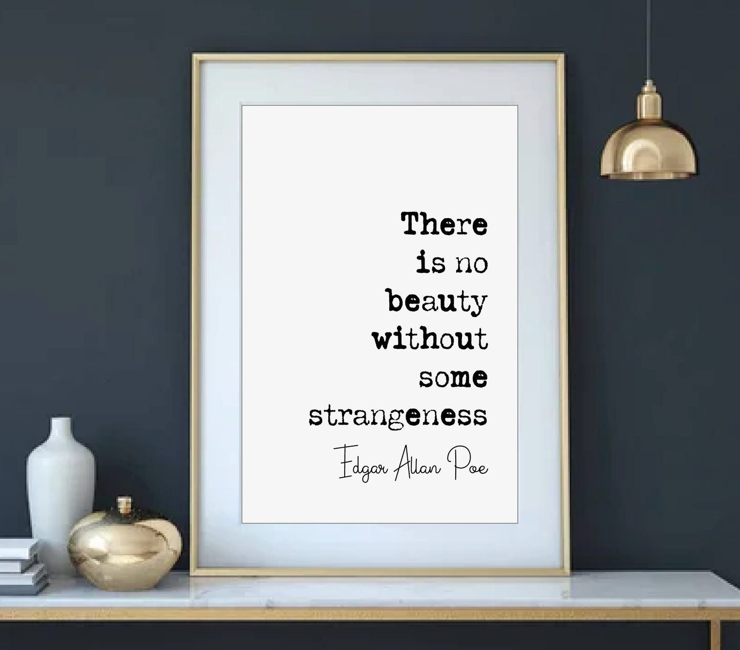 Edgar Allan Poe Quote Print There Is No Beauty Without Some Strangeness Minimalist Home Decor Monochrome Wall Aer Living Room Print Unframed