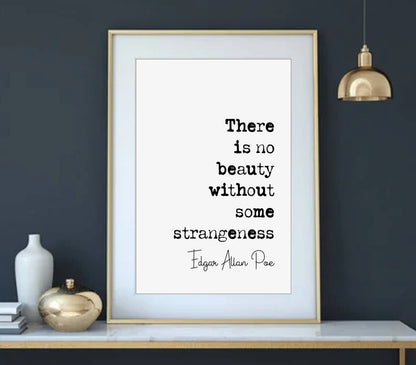 Edgar Allan Poe Quote Print There Is No Beauty Without Some Strangeness Minimalist Home Decor Monochrome Wall Aer Living Room Print Unframed