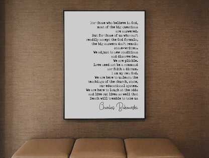 Charles Bukowski Quote Print Live Our Lives So Well That Death Will Tremble To Take Us Minimalist Wall Art Monochrome Home Decor Unframed