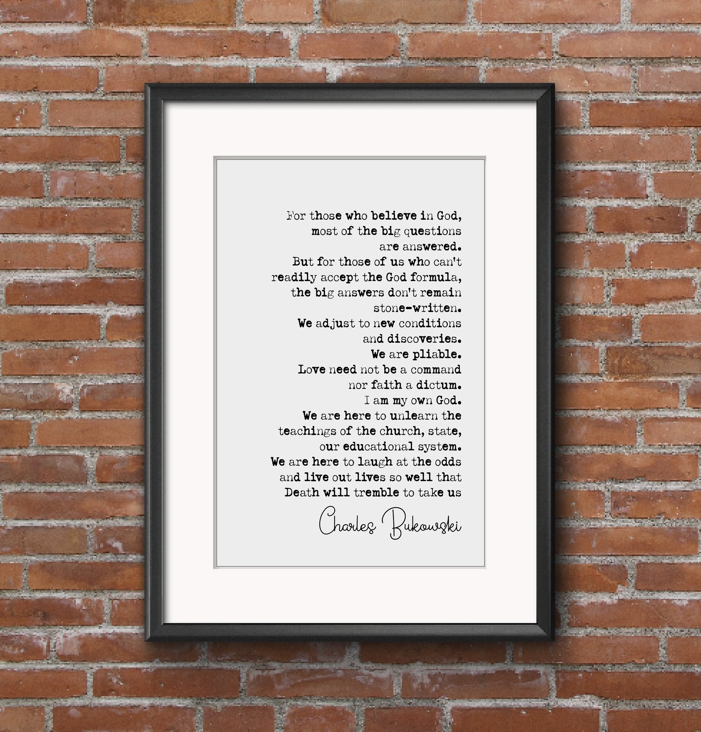 Charles Bukowski Quote Print Live Our Lives So Well That Death Will Tremble To Take Us Minimalist Wall Art Monochrome Home Decor Unframed