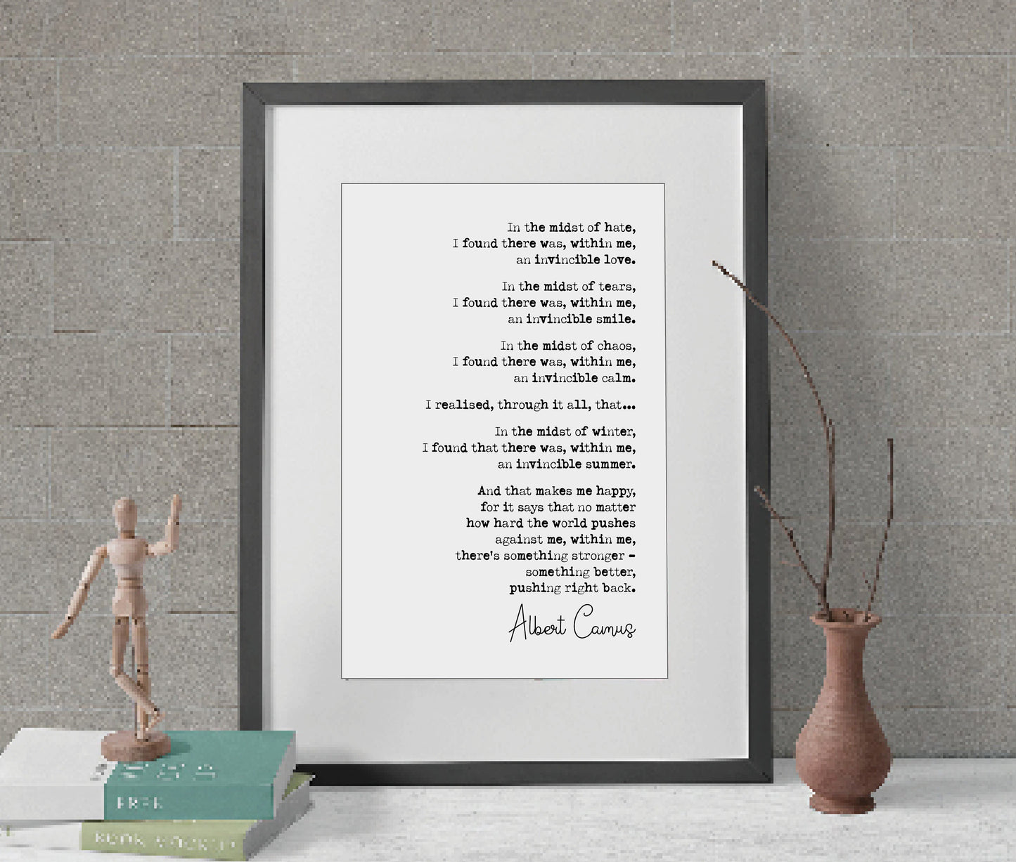 Albert Camus Quote Print In The Depth Of Winter I Learned That Within Me There Lay An Invincible Summer Monochrome Home Decor Unframed Art