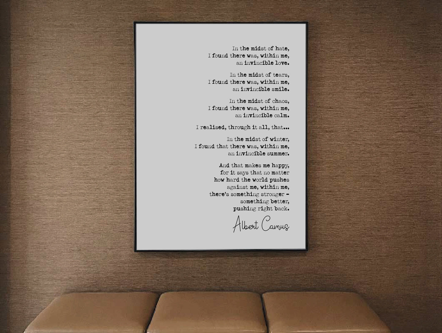 Albert Camus Quote Print In The Depth Of Winter I Learned That Within Me There Lay An Invincible Summer Monochrome Home Decor Unframed Art