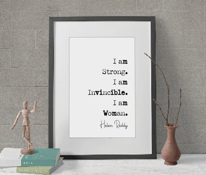 Feminist Helen Reddy Quote Print I Am Strong I Am Invincible I Am Woman Minimalist Home Decor Unframed Monochrome Wall Art Feminist Posters