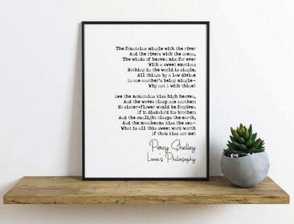 Percy Shelley Poem Print Love's Philosophy Poetry Quote Print Minimalist Home Decor Wall Art Unframed Monochrome Poster Romantic Poem Prints