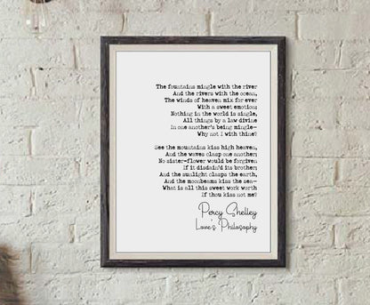 Percy Shelley Poem Print Love's Philosophy Poetry Quote Print Minimalist Home Decor Wall Art Unframed Monochrome Poster Romantic Poem Prints