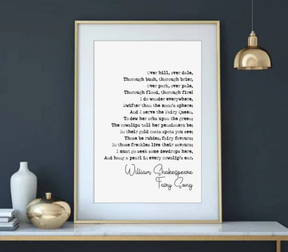 William Shakespeare Quote Print Fairy Song Poem A Midsummer Night's Dream Poetry Print Minimalist Home Decor Monochrome Wall Art Unframed