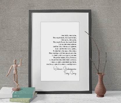 William Shakespeare Quote Print Fairy Song Poem A Midsummer Night's Dream Poetry Print Minimalist Home Decor Monochrome Wall Art Unframed