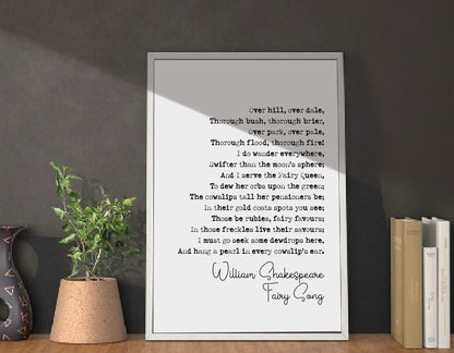 William Shakespeare Quote Print Fairy Song Poem A Midsummer Night's Dream Poetry Print Minimalist Home Decor Monochrome Wall Art Unframed