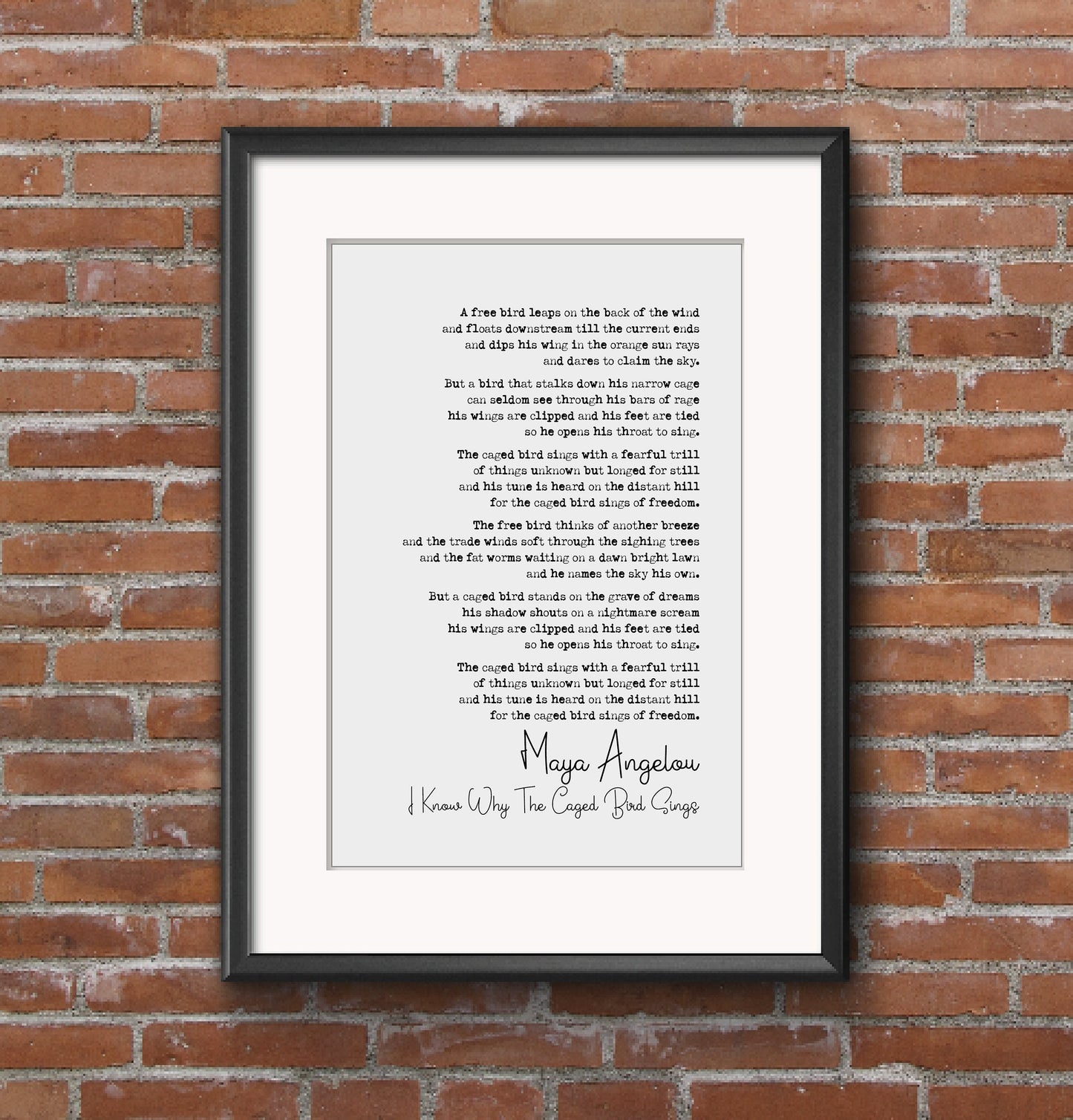 Maya Angelou Poem Print I Know Why The Caged Bird Sings Poetry Quote Print Minimalist Home Decor Wall Art Unframed Women's Poetry Print