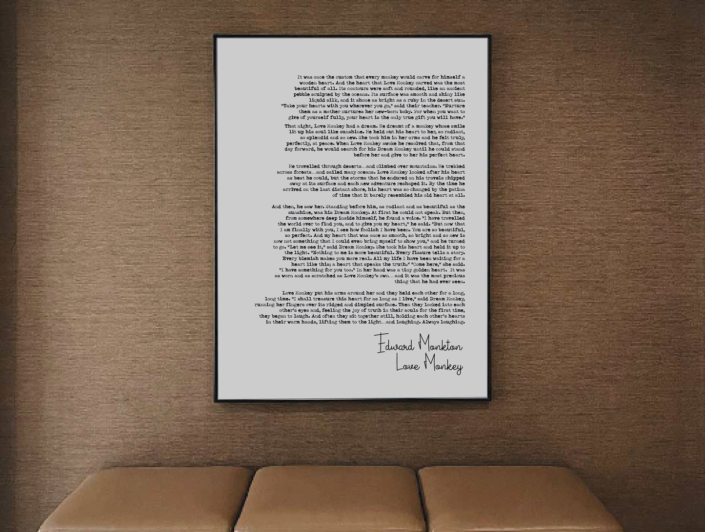 Dinosaur Wedding Reading Print Edward Monkton Love Monkey Poem Print Speech Bridesmaid Groomsman Bestman Maid of Honour Gift Unframed Poetry