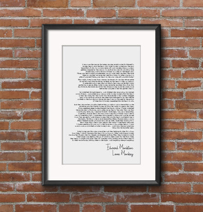 Dinosaur Wedding Reading Print Edward Monkton Love Monkey Poem Print Speech Bridesmaid Groomsman Bestman Maid of Honour Gift Unframed Poetry