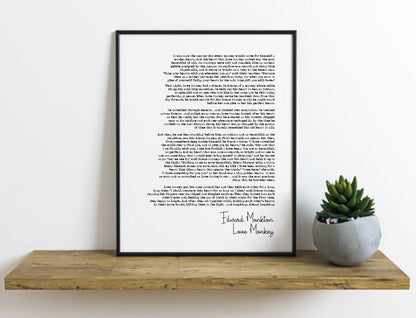 Dinosaur Wedding Reading Print Edward Monkton Love Monkey Poem Print Speech Bridesmaid Groomsman Bestman Maid of Honour Gift Unframed Poetry