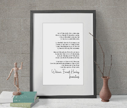 William Ernest Henley Poem Print Invictus Poem Quote Print Minimalist Home Decor Wall Art Unframed Monochrome Poetry Print Simple Wall Decor