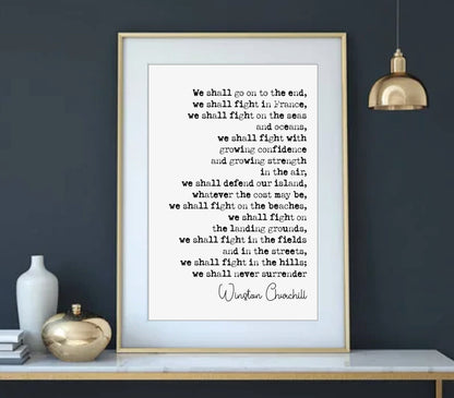 Winston Churchill Speech Quote Print We Shall Go On To The End Never Surrender Fight On The Beaches Minimalist Home Decor Wall Art Unframed