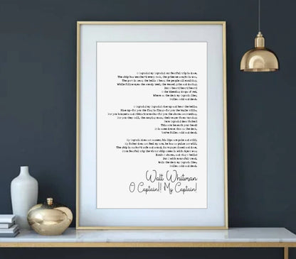 Walt Whitman Poem Print O Captain! My Captain! Poetry Quote Print Minimalist Home Decor Monochrome Wall Art Unframed Full Poem Poster Gift