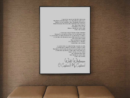 Walt Whitman Poem Print O Captain! My Captain! Poetry Quote Print Minimalist Home Decor Monochrome Wall Art Unframed Full Poem Poster Gift