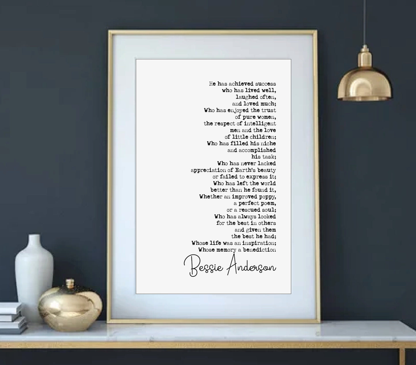 Bessie Anderson Quote Print He Has Achieved Success Who Has Lived Well Minimalist Wall Art Monochrome Home Decor Unframed Success Poem Print