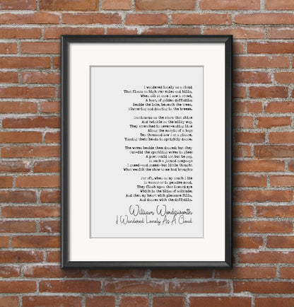 William Wordsworth Poem Print I Wandered Lonely As A Cloud Poetry Quote Print Minimalist Home Decor Monochrome Wall Art Unframed Wall Decor