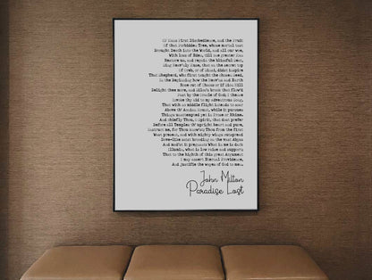 John Milton Poem Print Paradise Lost Poetry Quote Print Minimalist Home Decor Monochrome Posters Wall Art Unframed Milton Epic Poem Print