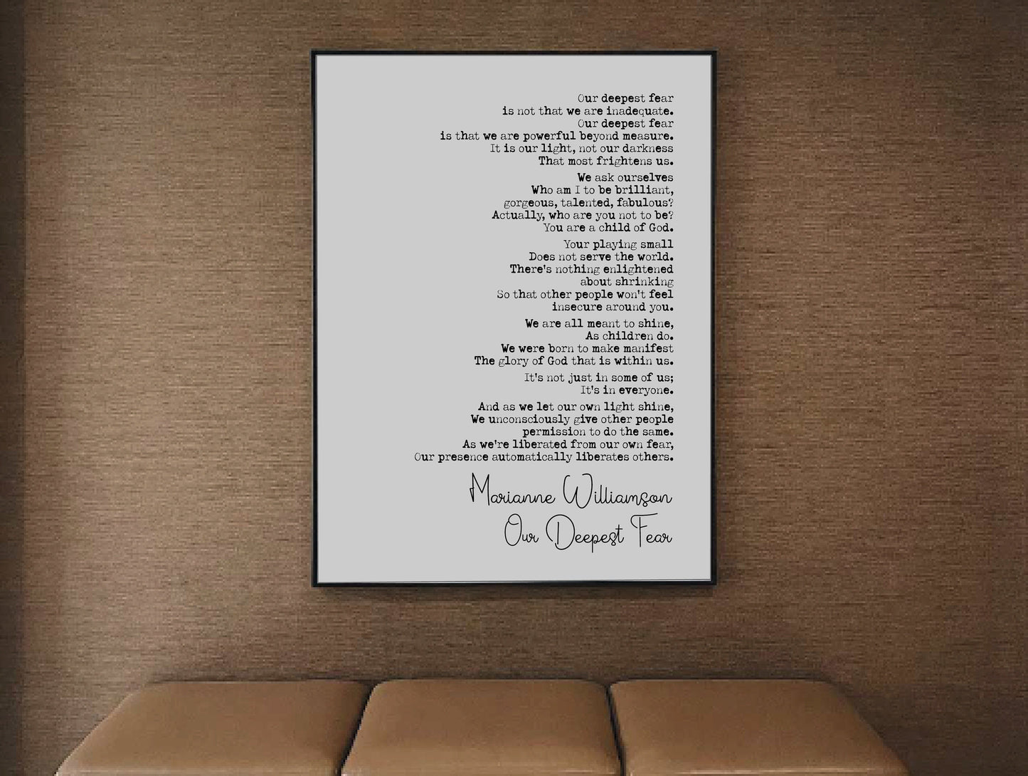 Marianne Williamson Poem Print Our Deepest Fear Poetry Quote Print Minimalist Home Decor Monochrome Posters Wall Art Unframed Literature Art