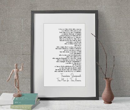 Theodore Roosevelt The Man In The Arena Speech Quote Print Minimalist Home Decor Monochrome Posters Wall Art Unframed President Quotes Teddy