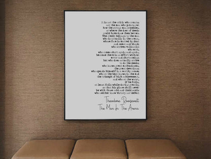 Theodore Roosevelt The Man In The Arena Speech Quote Print Minimalist Home Decor Monochrome Posters Wall Art Unframed President Quotes Teddy