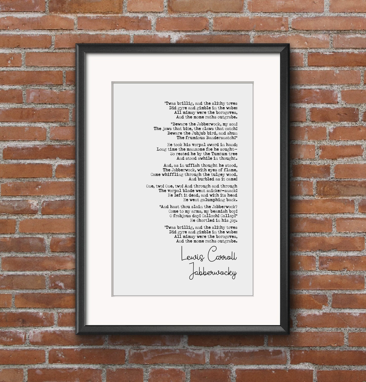 Lewis Carroll Poetry Quote Print Jabberwocky Poem Print Monochrome Wall Art Minimalist Home Decor Unframed Childrens Poetry Wall Decor Gift