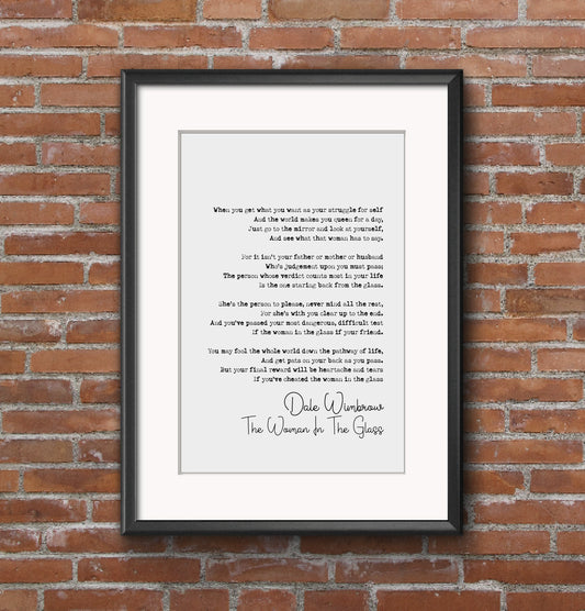 Dale Wimbrow Poem Print The Woman In The Glass Poetry Quote Print Minimalist Home Decor Monochrome Posters Wall Art Unframed Literature Art