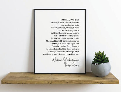 William Shakespeare Quote Print Fairy Song Poem A Midsummer Night's Dream Poetry Print Minimalist Home Decor Monochrome Wall Art Unframed