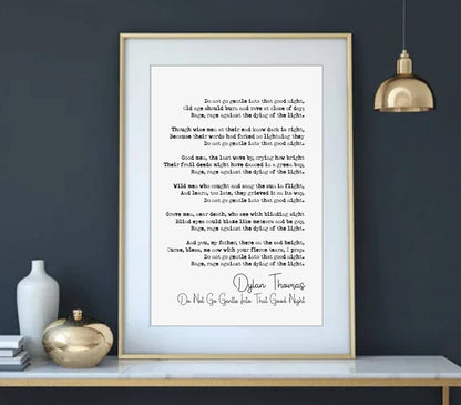 Dylan Thomas Poem Print Do Not Go Gentle Into That Good Night Poetry Print Minimalist Home Decor Monochrome Wall Art Unframed Poem Poster