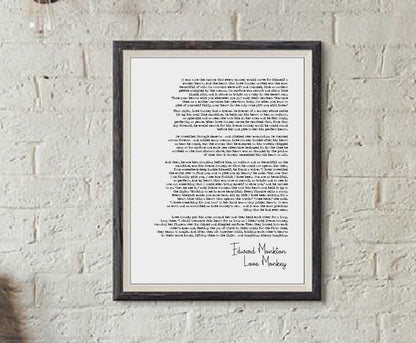 Dinosaur Wedding Reading Print Edward Monkton Love Monkey Poem Print Speech Bridesmaid Groomsman Bestman Maid of Honour Gift Unframed Poetry