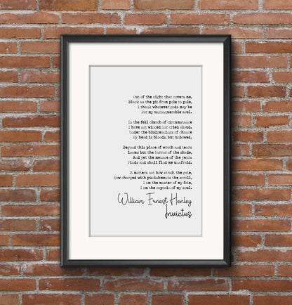 William Ernest Henley Poem Print Invictus Poem Quote Print Minimalist Home Decor Wall Art Unframed Monochrome Poetry Print Simple Wall Decor