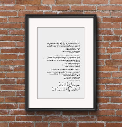 Walt Whitman Poem Print O Captain! My Captain! Poetry Quote Print Minimalist Home Decor Monochrome Wall Art Unframed Full Poem Poster Gift