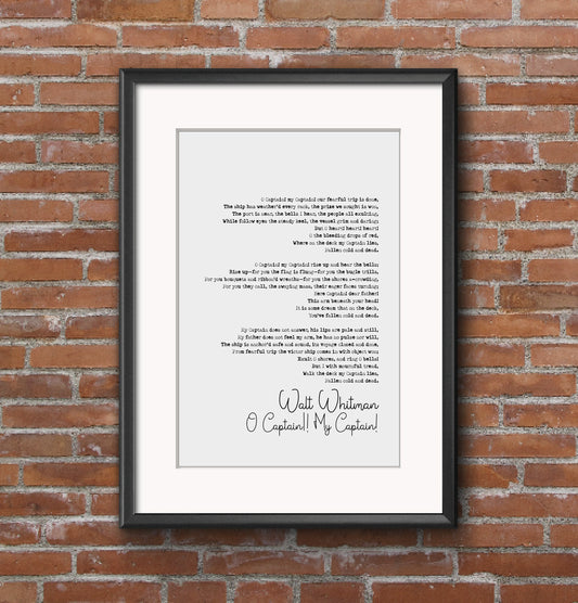 Walt Whitman Poem Print O Captain! My Captain! Poetry Quote Print Minimalist Home Decor Monochrome Wall Art Unframed Full Poem Poster Gift