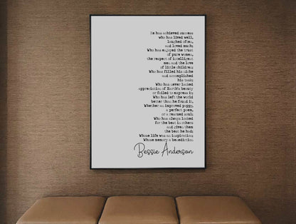 Bessie Anderson Quote Print He Has Achieved Success Who Has Lived Well Minimalist Wall Art Monochrome Home Decor Unframed Success Poem Print