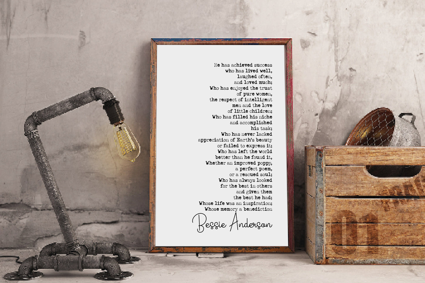 Bessie Anderson Quote Print He Has Achieved Success Who Has Lived Well Minimalist Wall Art Monochrome Home Decor Unframed Success Poem Print