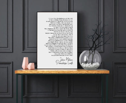 John Milton Poem Print Paradise Lost Poetry Quote Print Minimalist Home Decor Monochrome Posters Wall Art Unframed Milton Epic Poem Print