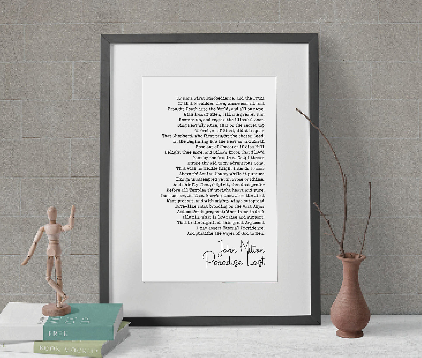 John Milton Poem Print Paradise Lost Poetry Quote Print Minimalist Home Decor Monochrome Posters Wall Art Unframed Milton Epic Poem Print